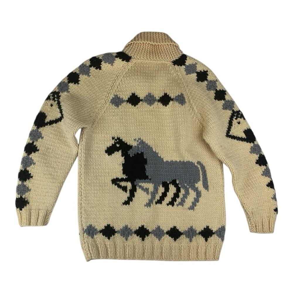 Vintage Cream and Black Horse Pattern Cardigan